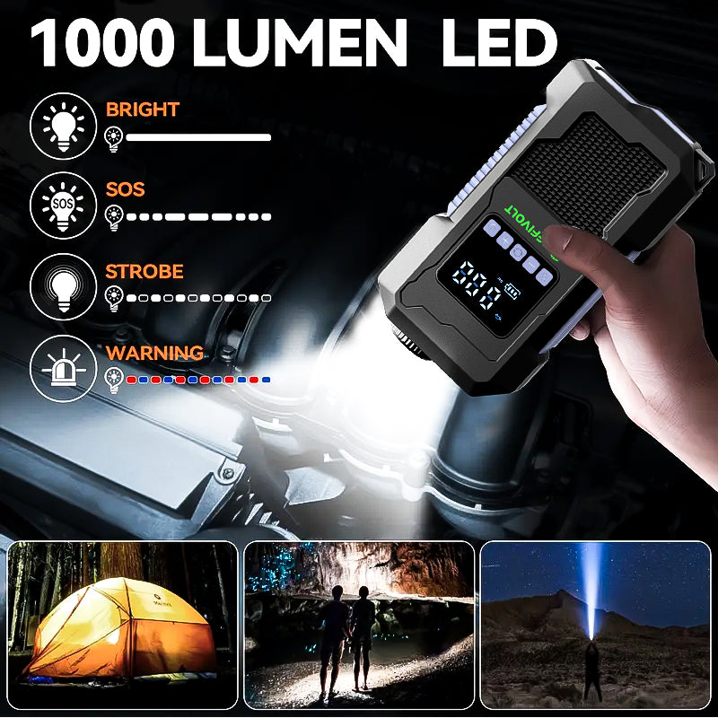 8000A Multi-functional Emergency Start Power Supply with Air Pump, 150PSL Portable Car Battery Starter, Digital Tire Inflator, LED Emergency Light, Car Emergency Tool.Suitable for 10.0L Gasoline Or 9.0L Diesel Battery, 8in 1 Jump Starter