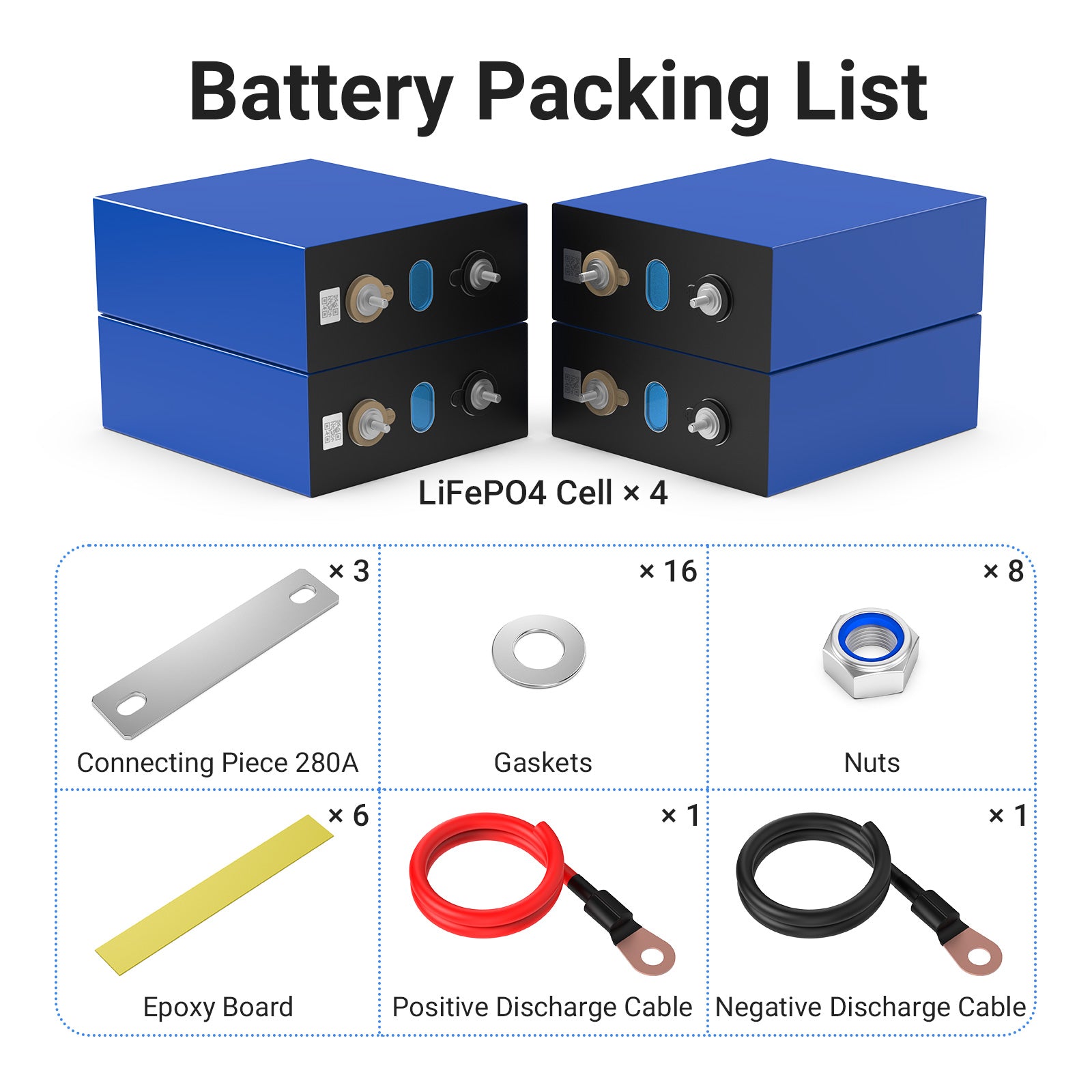 3.2V 280AH LifePO4 cell × 4 Combination to 12.8V Rechargeable lifepo4 cells Lithium Ion battery|Leadacid Battery Replacement|Deep Cyc