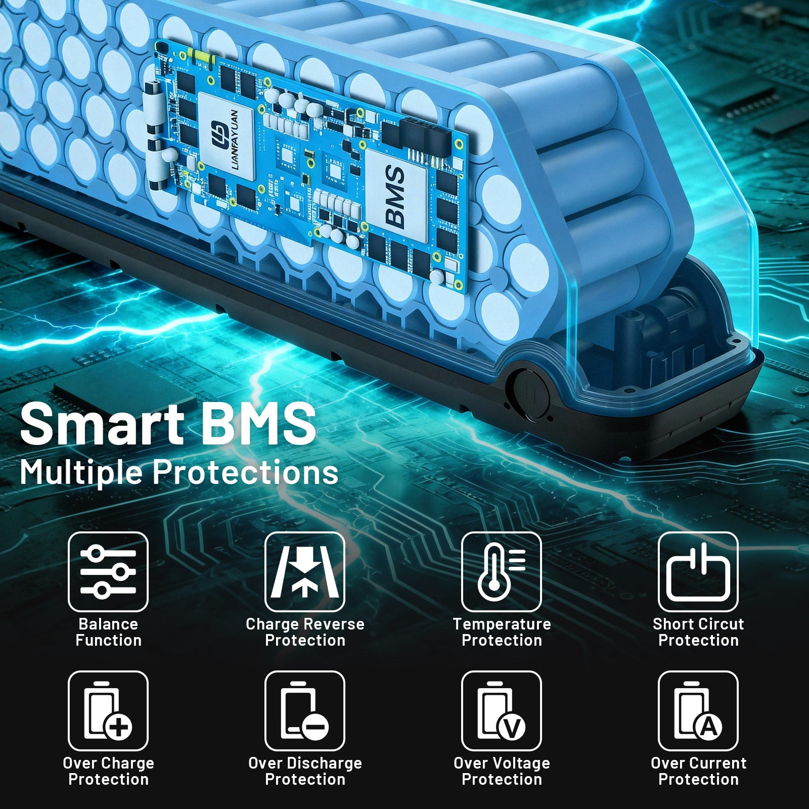6PIN Ebike Battery S221 48V 20.8Ah BMS45A LG5200 Cells For 500W 750W 1000W 1200W 1500W Motor 【US Stock】