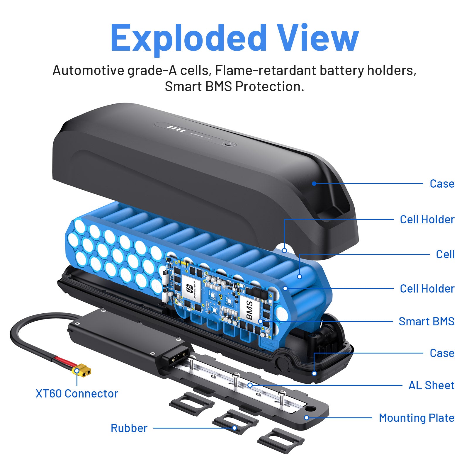 6PIN Ebike Battery S220 48V 15.6Ah BMS30A LG5200 Cells For 350W 500W 750W 1000W Motor 【USA Stock】