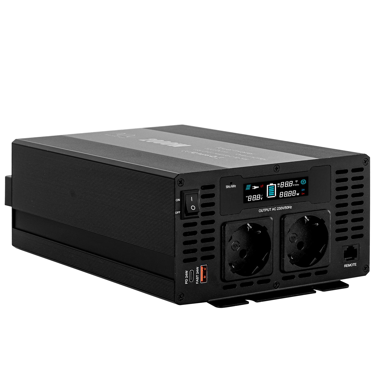 Pure sine Inverter 2000w,24v DC to 110v Power Inverters for 1000 watt with Dual AC Outlets 3.0A USB and Type-C【EU stock】