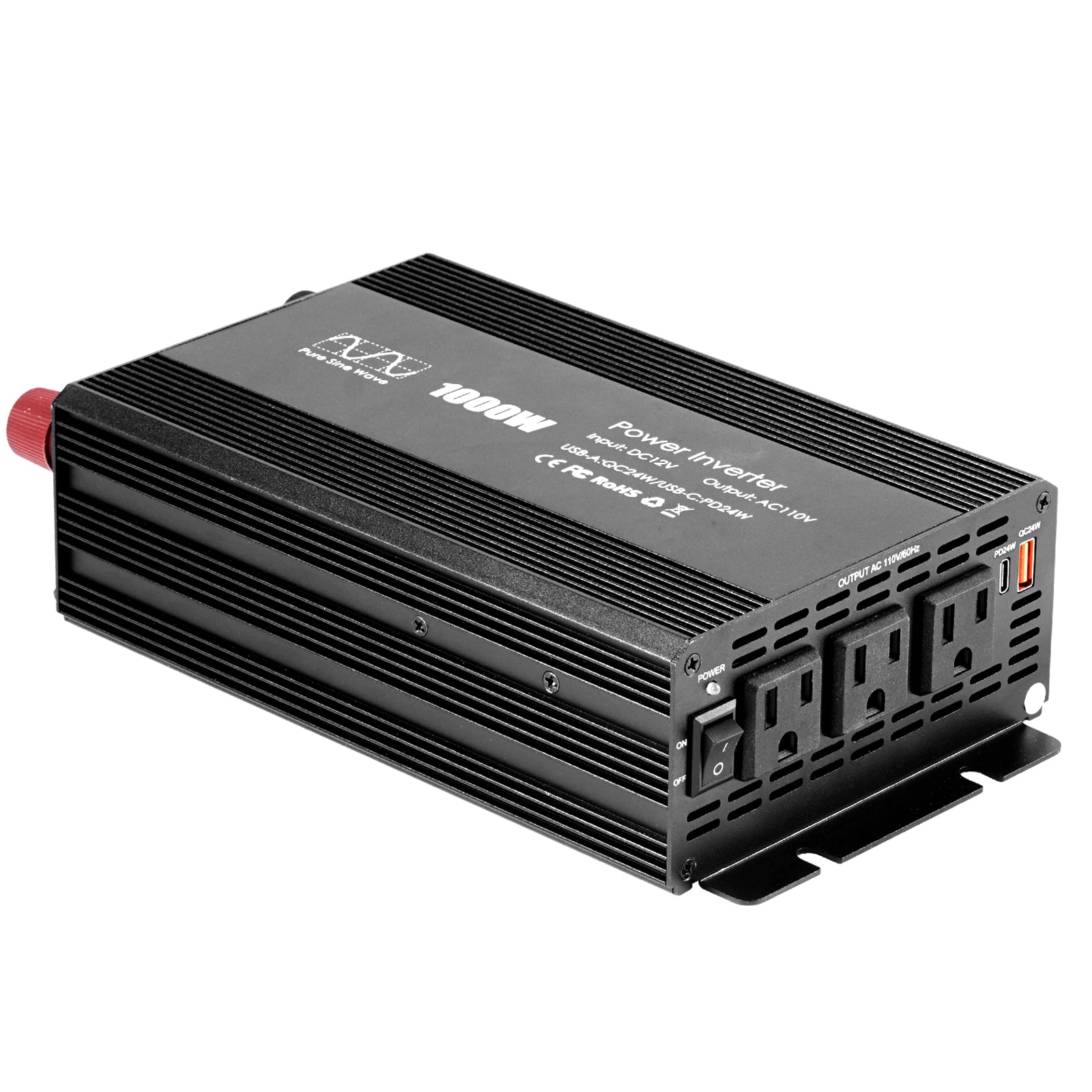 Pure sine Inverter 1000w,12v DC to 110v Power Inverters for 1000 watt with Dual AC Outlets 3.0A USB and Type-C【US stock】