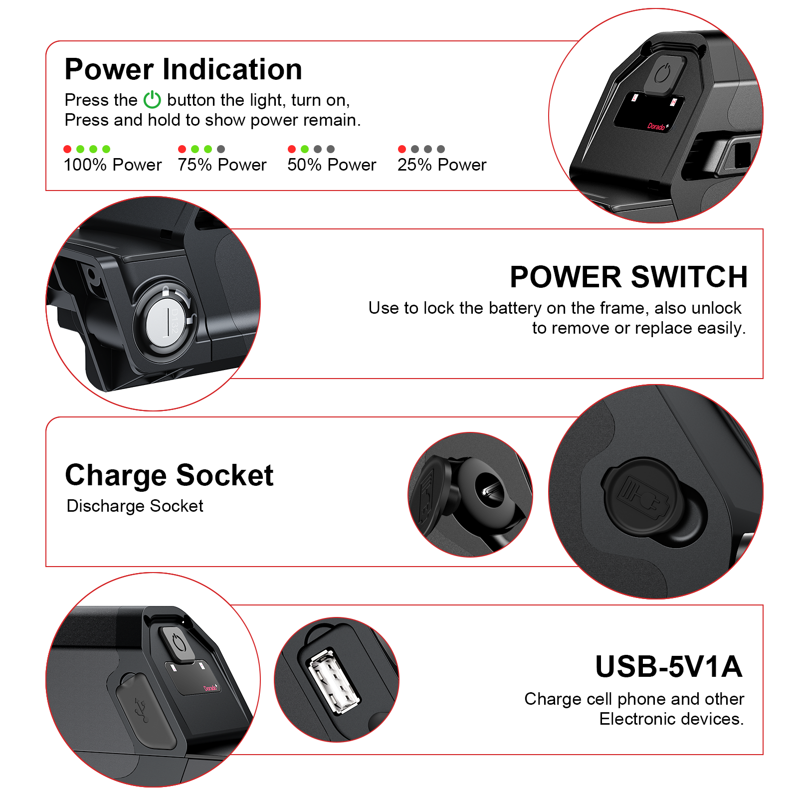 48V 13AH Dorado Bicycle lithium battery 18650 2500mAh Cells for 0-1000w motor with 2A charger/EU stock