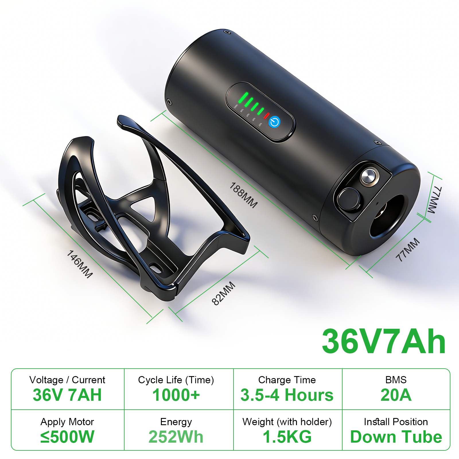 36V 48V 7AH 10.5AH mini Bottle Ebike battery For 250W 350W 500W Motor with 2A charger【EU stock】