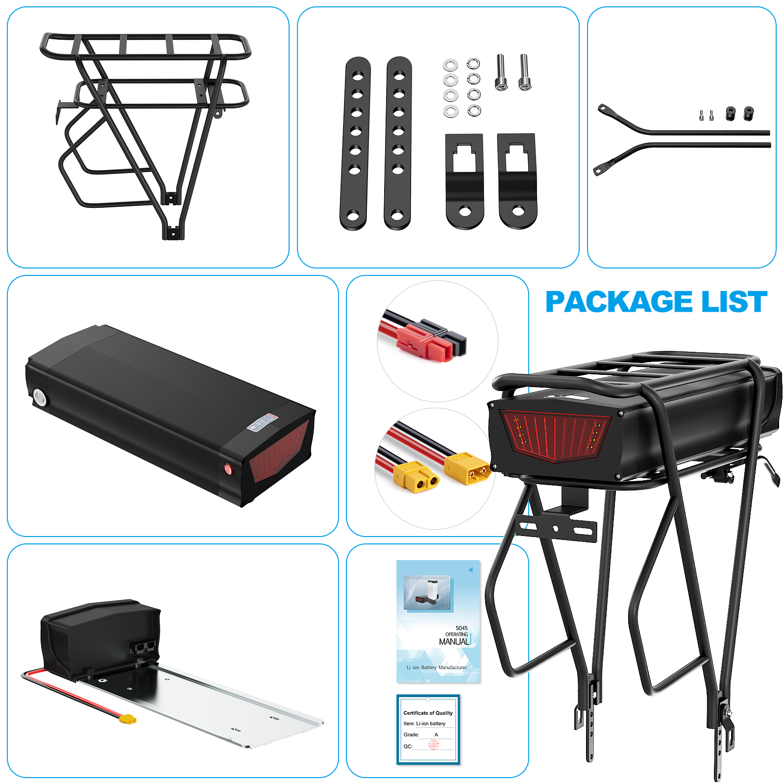 48V 20AH BMS30A Rear Rack Ebike Battery Pack for 500W 750W 1000W Motor【EU Stock】