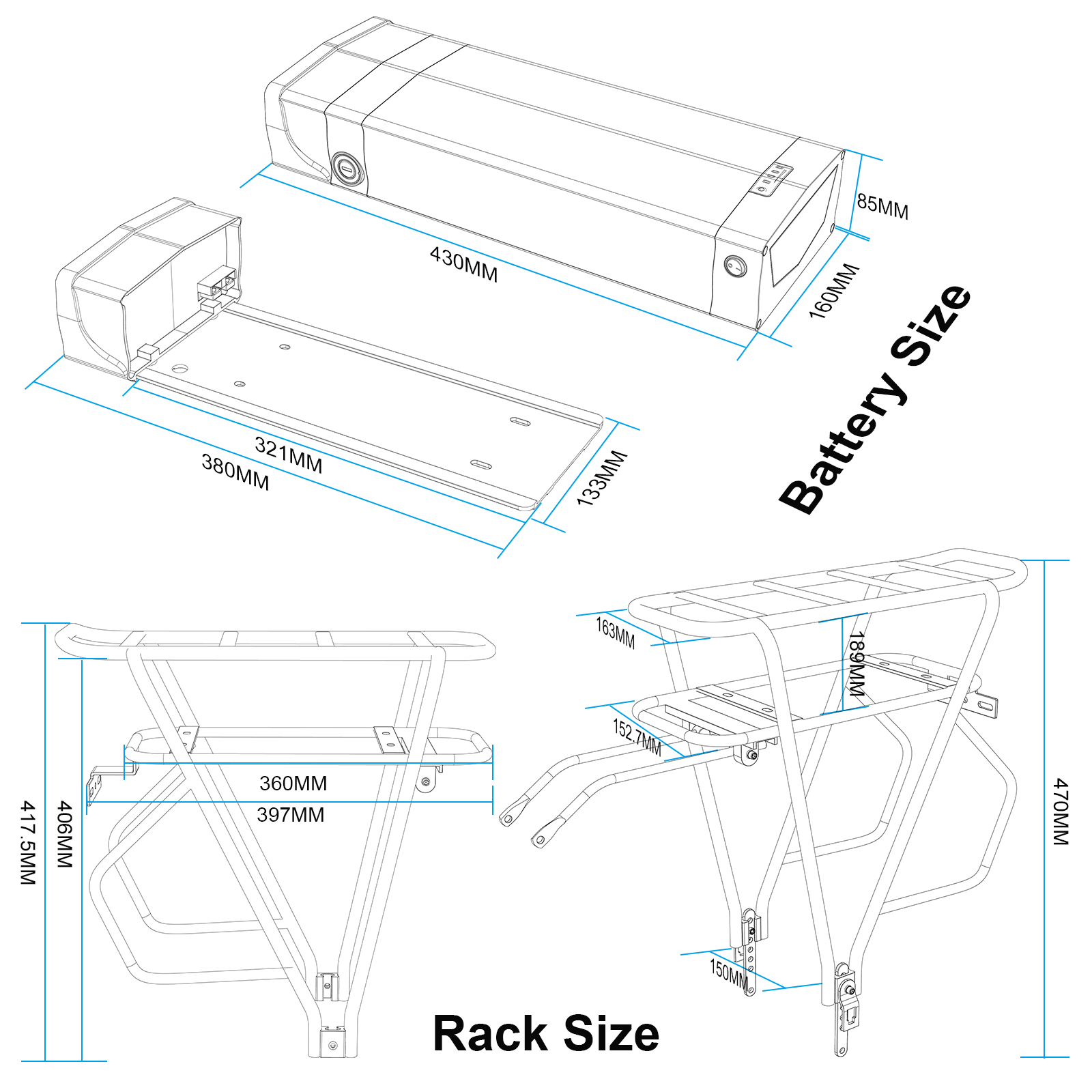 48V 20AH BMS30A Rear Rack Ebike Battery Pack for 500W 750W 1000W Motor【EU Stock】