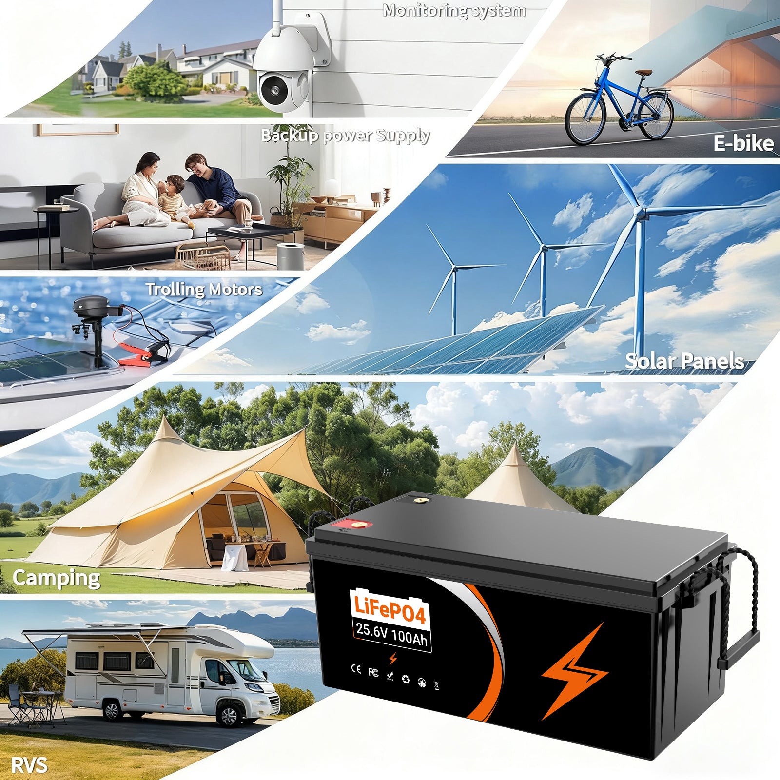 U205 25.6V 100AH Deep Cycles Life Rechargeable LiFePo4 Li-ion Battery For Outdoor Standby/RV/Tent Truck/Camper/Household Energy Storage【USA STOCK】