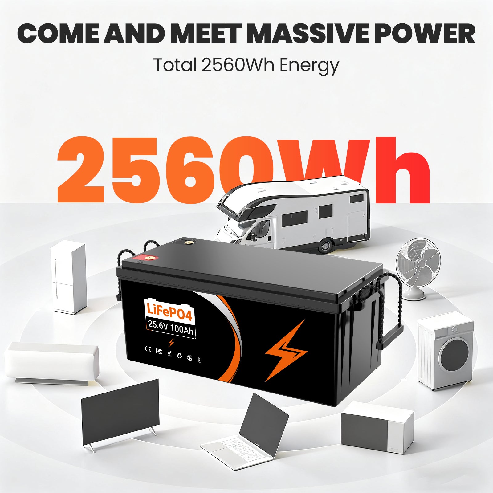 U205 25.6V 100AH Deep Cycles Life Rechargeable LiFePo4 Li-ion Battery For Outdoor Standby/RV/Tent Truck/Camper/Household Energy Storage【USA STOCK】
