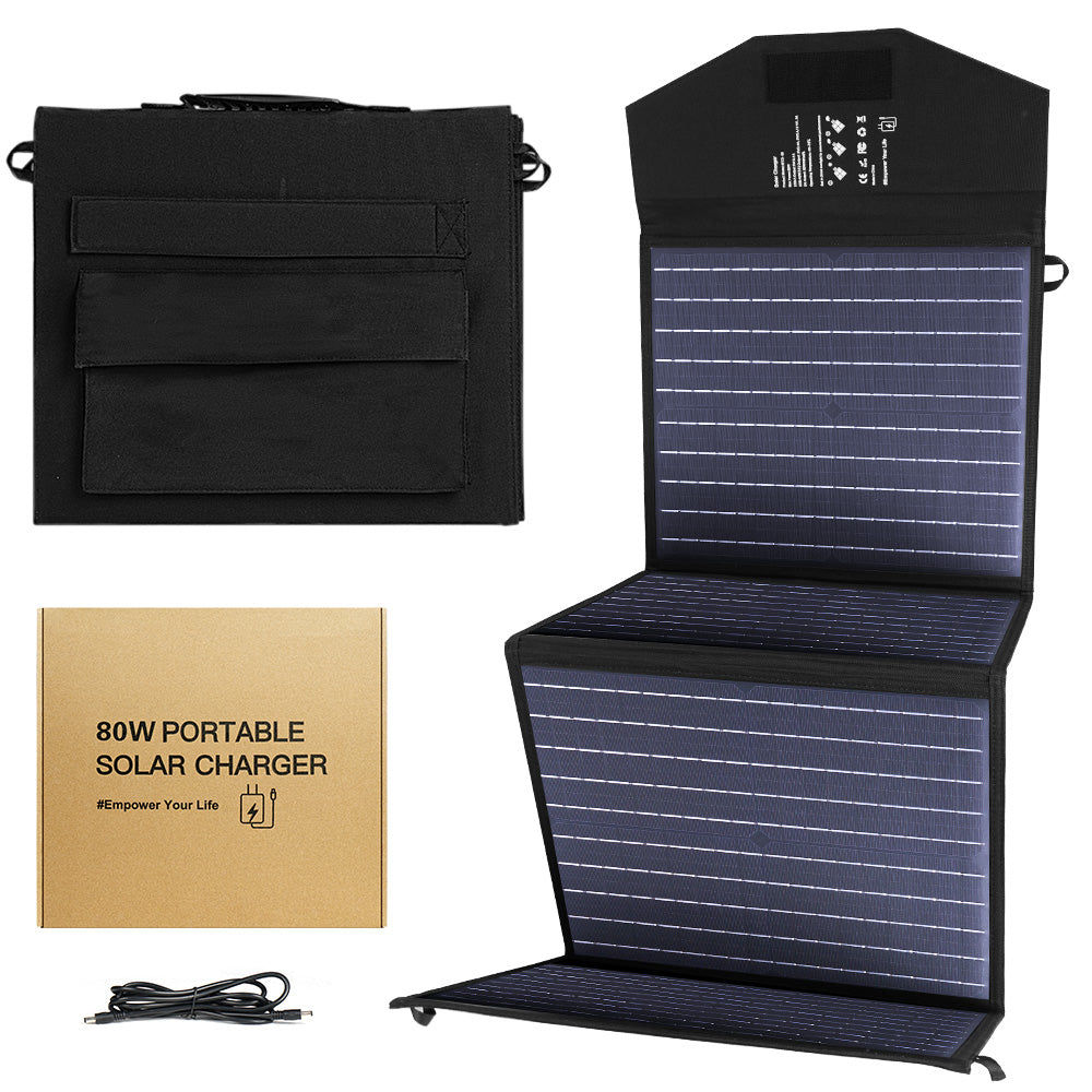 80w Portable solar charger portable Folding flexible solar Panel with DC/USB-A(QC3.0)/USB-A Output for Home/outdoor / US Stock / 3-5 working days arri