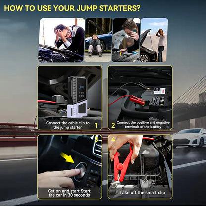 12V Portable Car Jump Starter, 10000A Peak Battery Starter, Car Battery Starting Box, Suitable for ALL GAS And 10.0L Diesel, with USB Charging Port And LED Flashlight, 6400Mah Portable Power Bank, Air Compressor, 150PSI Inflation Pump
