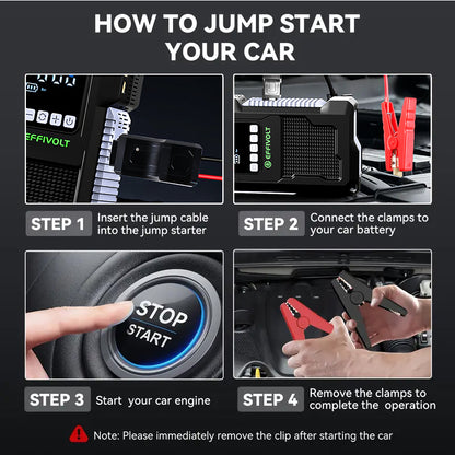 8000A Multi-functional Emergency Start Power Supply with Air Pump, 150PSL Portable Car Battery Starter, Digital Tire Inflator, LED Emergency Light, Car Emergency Tool.Suitable for 10.0L Gasoline Or 9.0L Diesel Battery, 8in 1 Jump Starter