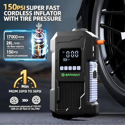 8000A Multi-functional Emergency Start Power Supply with Air Pump, 150PSL Portable Car Battery Starter, Digital Tire Inflator, LED Emergency Light, Car Emergency Tool.Suitable for 10.0L Gasoline Or 9.0L Diesel Battery, 8in 1 Jump Starter