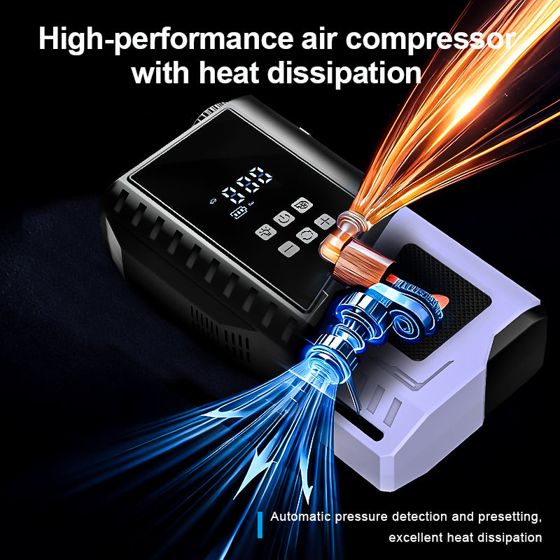 12V Portable Car Jump Starter, 10000A Peak Battery Starter, Car Battery Starting Box, Suitable for ALL GAS And 10.0L Diesel, with USB Charging Port And LED Flashlight, 6400Mah Portable Power Bank, Air Compressor, 150PSI Inflation Pump