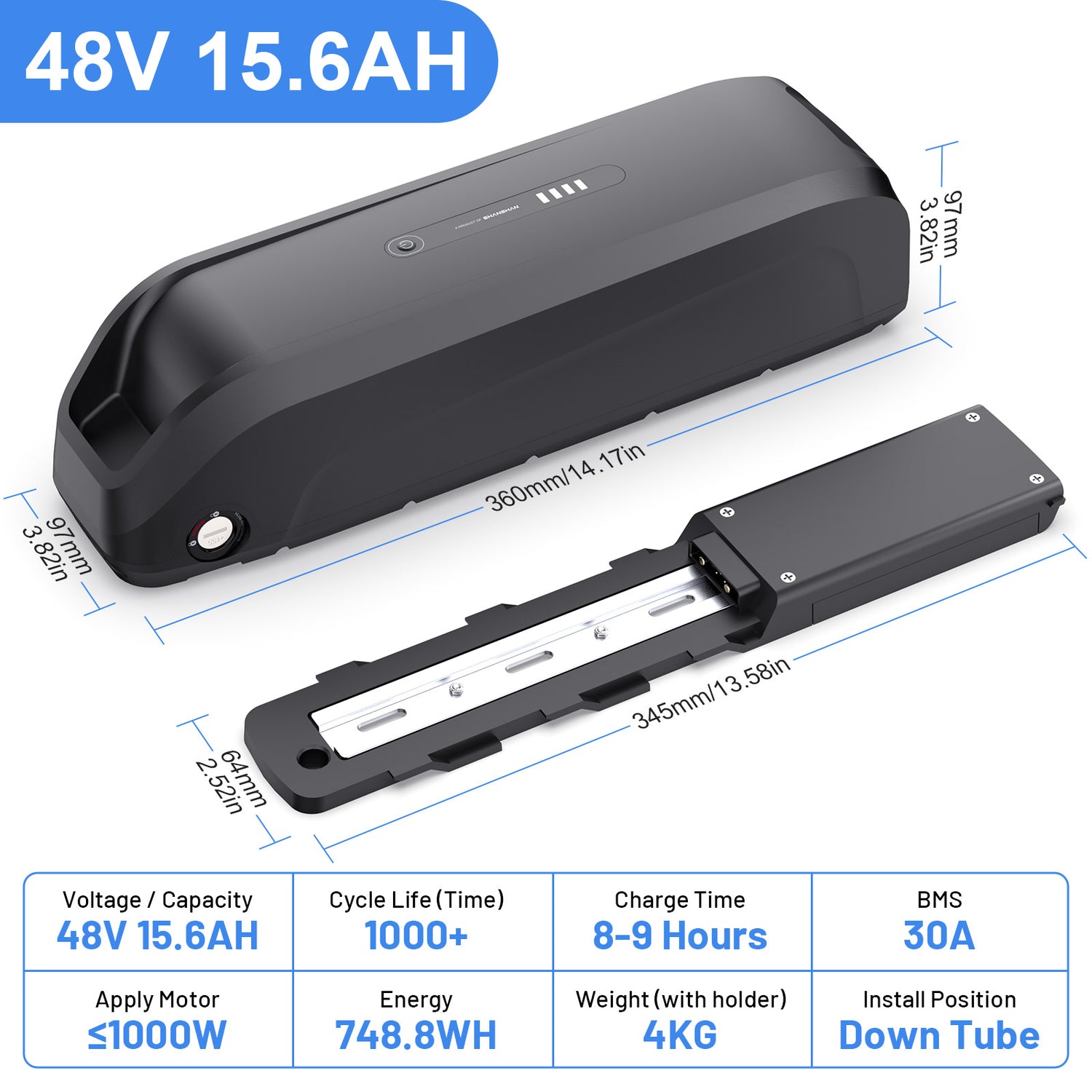 6PIN Ebike Battery S220 48V 15.6Ah BMS30A LG5200 Cells For 350W 500W 750W 1000W Motor 【USA Stock】