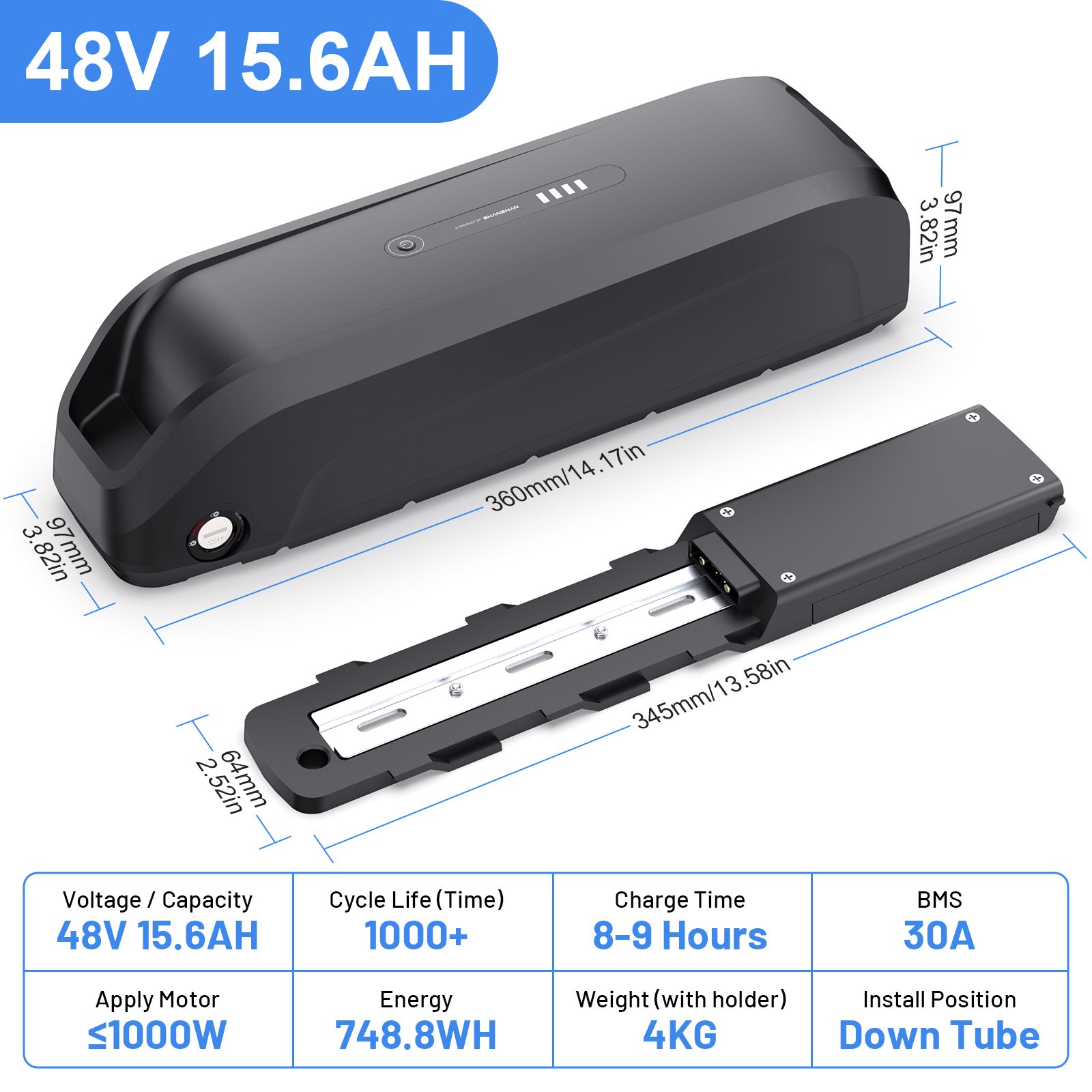 6PIN Ebike Battery S220 48V 15.6Ah BMS30A LG5200 Cells For 350W 500W 750W 1000W Motor 【USA Stock】