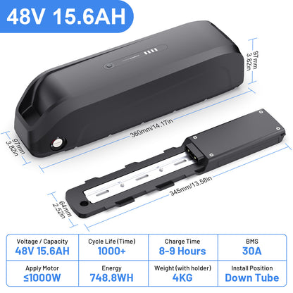 6PIN Ebike Battery S220 48V 15.6Ah BMS30A LG5200 Cells For 350W 500W 750W 1000W Motor 【USA Stock】