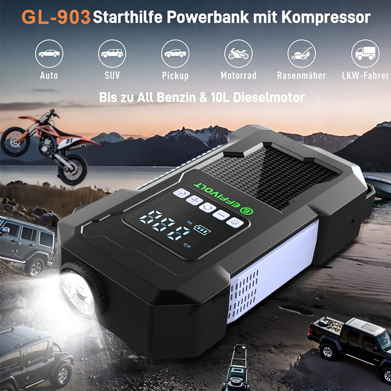 8000A Multi-functional Emergency Start Power Supply with Air Pump, 150PSL Portable Car Battery Starter, Digital Tire Inflator, LED Emergency Light, Car Emergency Tool.Suitable for 10.0L Gasoline Or 9.0L Diesel Battery, 8in 1 Jump Starter