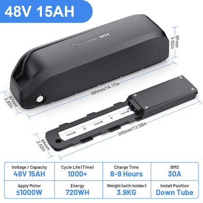 6PIN Ebike Battery S220 48V 15.6Ah BMS30A LG5200 Cells For 350W 500W 750W 1000W Motor 【USA Stock】