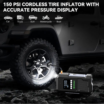 8000A Multi-functional Emergency Start Power Supply with Air Pump, 150PSL Portable Car Battery Starter, Digital Tire Inflator, LED Emergency Light, Car Emergency Tool.Suitable for 10.0L Gasoline Or 9.0L Diesel Battery, 8in 1 Jump Starter