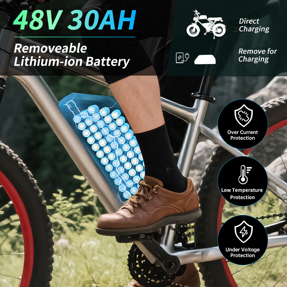 48V 30AH Large capacity rechargeable Electric bike lithium battery pack with GPS and 4A charger for 1500W-2000W motor motor【UK STOCK】