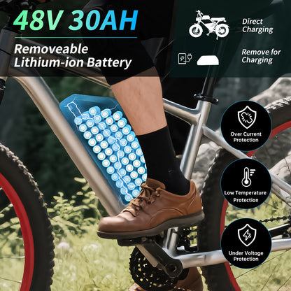 48V 30AH Large capacity rechargeable Electric bike lithium battery pack with GPS and 4A charger for 1500W-2000W motor motor【UK STOCK】