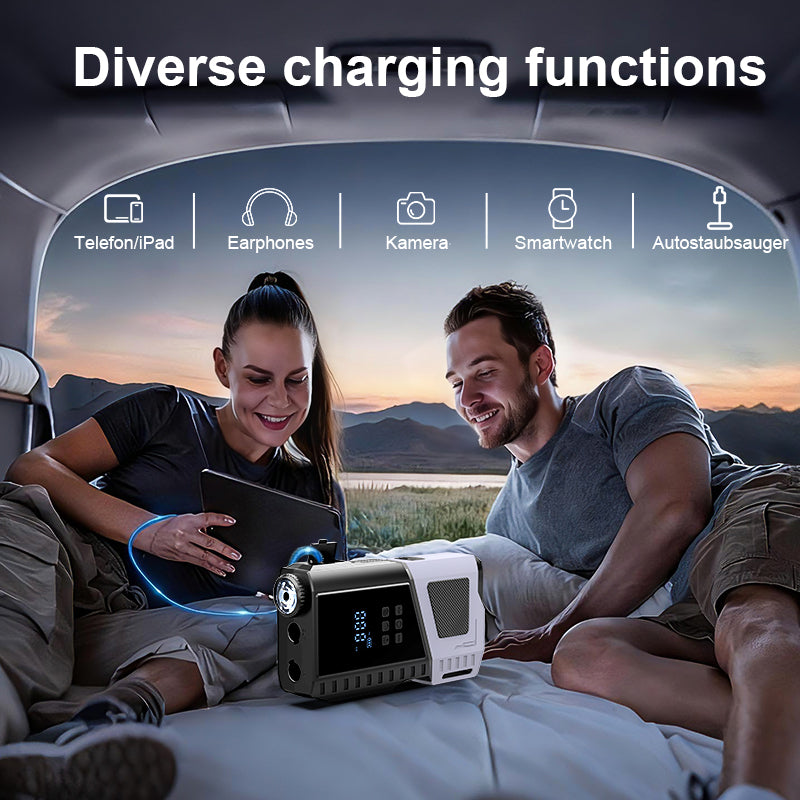 12V Portable Car Jump Starter, 10000A Peak Battery Starter, Car Battery Starting Box, Suitable for ALL GAS And 10.0L Diesel, with USB Charging Port And LED Flashlight, 6400Mah Portable Power Bank, Air Compressor, 150PSI Inflation Pump