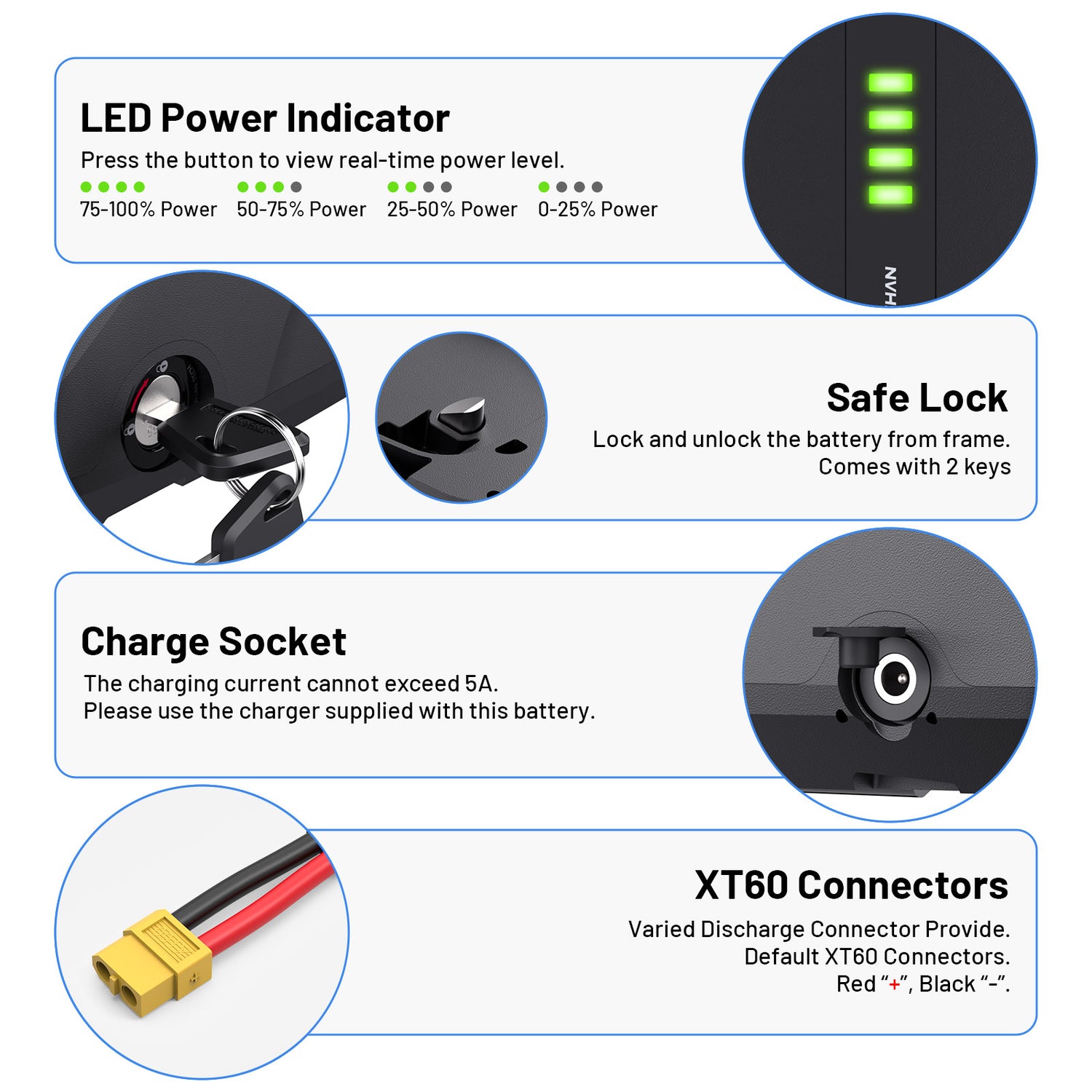 6PIN Ebike Battery S220 48V 15.6Ah BMS30A LG5200 Cells For 350W 500W 750W 1000W Motor 【USA Stock】