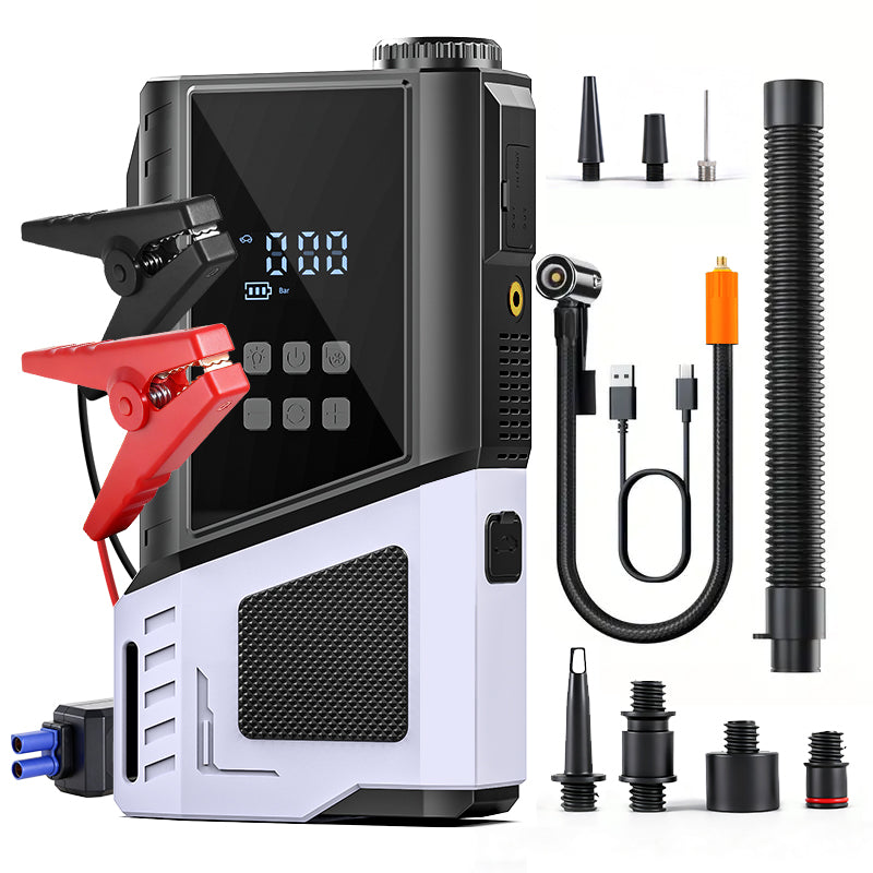 12V Portable Car Jump Starter, 10000A Peak Battery Starter, Car Battery Starting Box, Suitable for ALL GAS And 10.0L Diesel, with USB Charging Port And LED Flashlight, 6400Mah Portable Power Bank, Air Compressor, 150PSI Inflation Pump