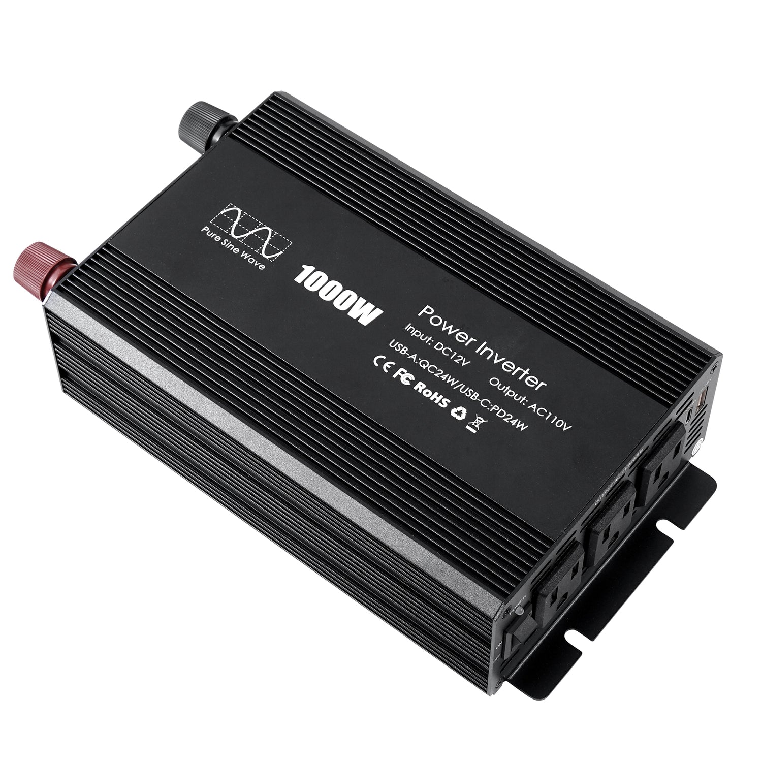 Pure sine Inverter 1000w,12v DC to 110v Power Inverters for 1000 watt with Dual AC Outlets 3.0A USB and Type-C【US stock】