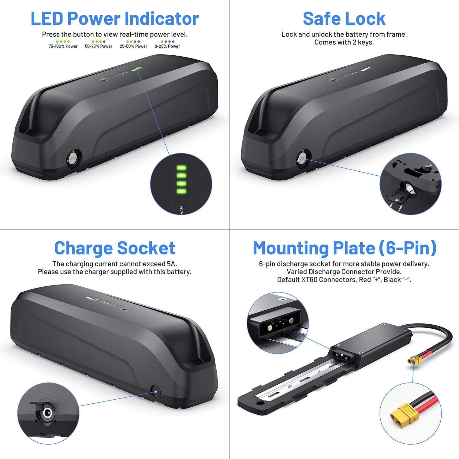 6PIN Ebike Battery S220 48V 15.6Ah BMS30A LG5200 Cells For 350W 500W 750W 1000W Motor 【USA Stock】