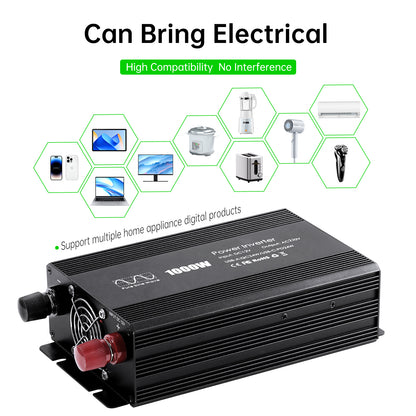 Pure sine Inverter 1000w,12v DC to 110v Power Inverters for 1000 watt with Dual AC Outlets 3.0A USB and Type-C【EU stock】