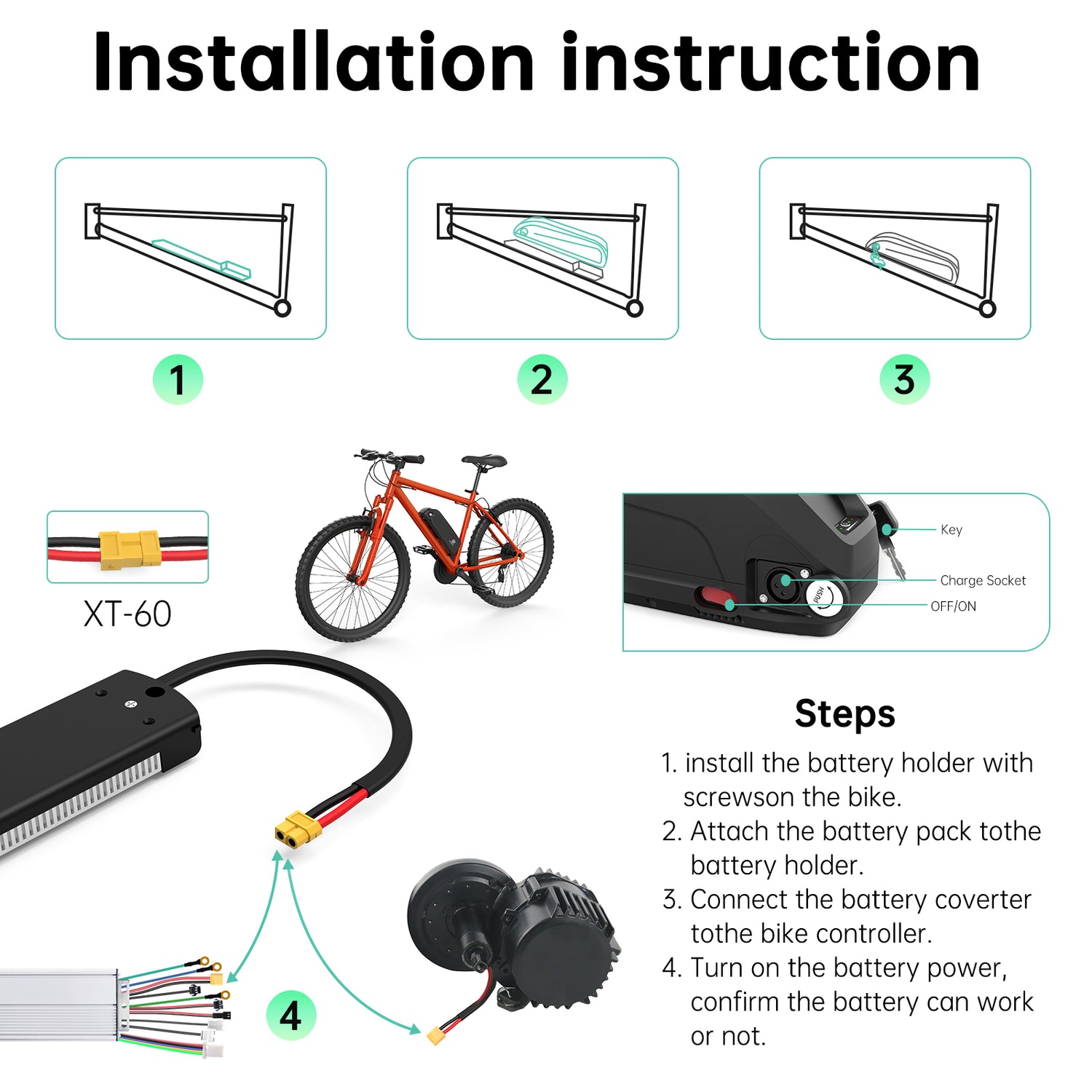 Hailong 48V 52V 13AH 16AH 17.5AH 19.2Ah rechargeable lithium-ion Ebike battery pack for 250W 350W 500W 750W 1000W 1500W motor with 2A charger【Canada St