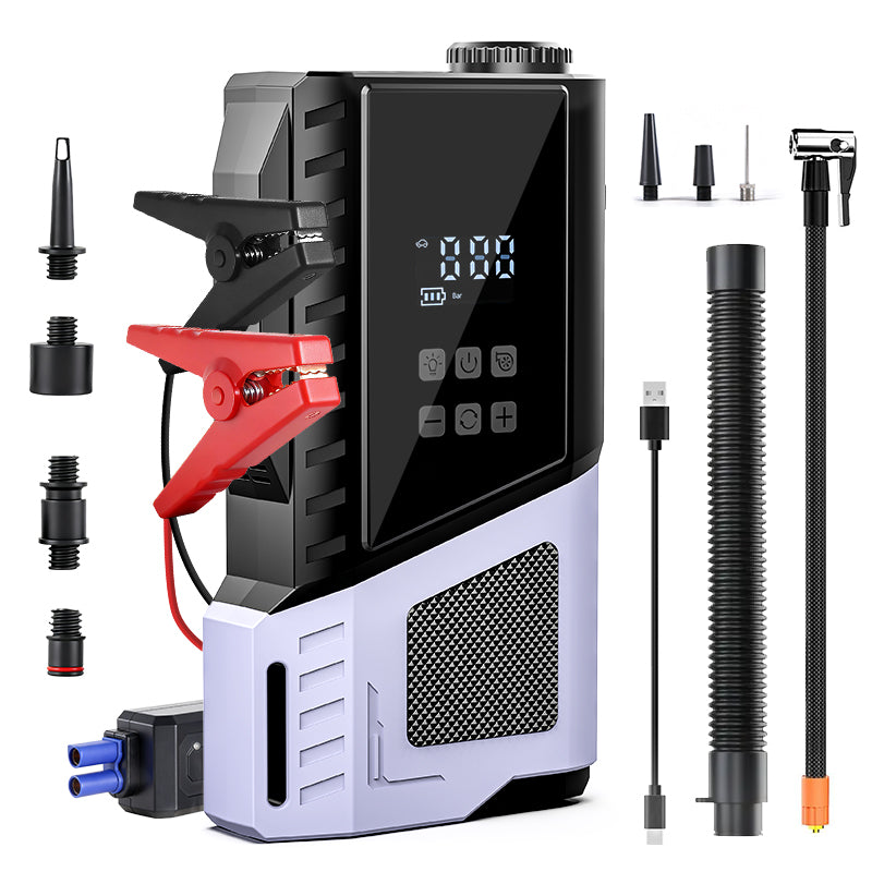 12V Portable Car Jump Starter, 10000A Peak Battery Starter, Car Battery Starting Box, Suitable for ALL GAS And 10.0L Diesel, with USB Charging Port And LED Flashlight, 6400Mah Portable Power Bank, Air Compressor, 150PSI Inflation Pump