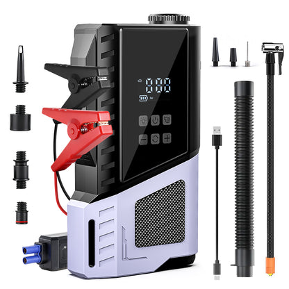12V Portable Car Jump Starter, 10000A Peak Battery Starter, Car Battery Starting Box, Suitable for ALL GAS And 10.0L Diesel, with USB Charging Port And LED Flashlight, 6400Mah Portable Power Bank, Air Compressor, 150PSI Inflation Pump