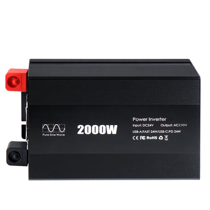Pure sine Inverter 2000w,24v DC to 110v Power Inverters for 1000 watt with Dual AC Outlets 3.0A USB and Type-C【EU stock】