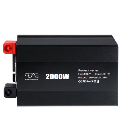 Pure sine Inverter 2000w,24v DC to 110v Power Inverters for 2000 watt with Dual AC Outlets 3.0A USB and Type-C【US stock】 Inverter 2000w,24v DC to 110v