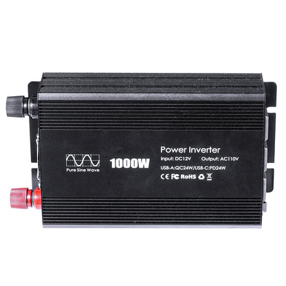 Pure sine Inverter 1000w,12v DC to 110v Power Inverters for 1000 watt with Dual AC Outlets 3.0A USB and Type-C【US stock】