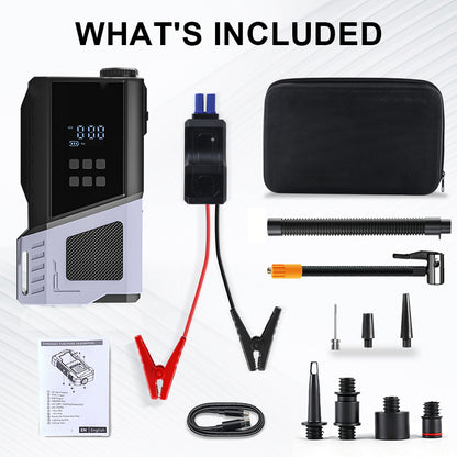 12V Portable Car Jump Starter, 10000A Peak Battery Starter, Car Battery Starting Box, Suitable for ALL GAS And 10.0L Diesel, with USB Charging Port And LED Flashlight, 6400Mah Portable Power Bank, Air Compressor, 150PSI Inflation Pump