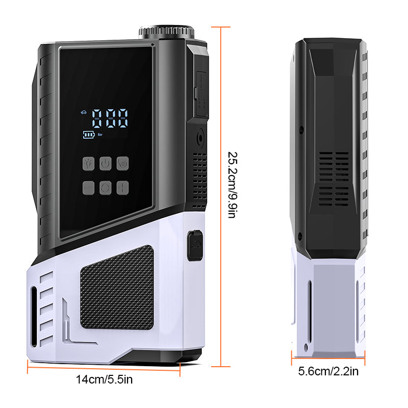 12V Portable Car Jump Starter, 10000A Peak Battery Starter, Car Battery Starting Box, Suitable for ALL GAS And 10.0L Diesel, with USB Charging Port And LED Flashlight, 6400Mah Portable Power Bank, Air Compressor, 150PSI Inflation Pump