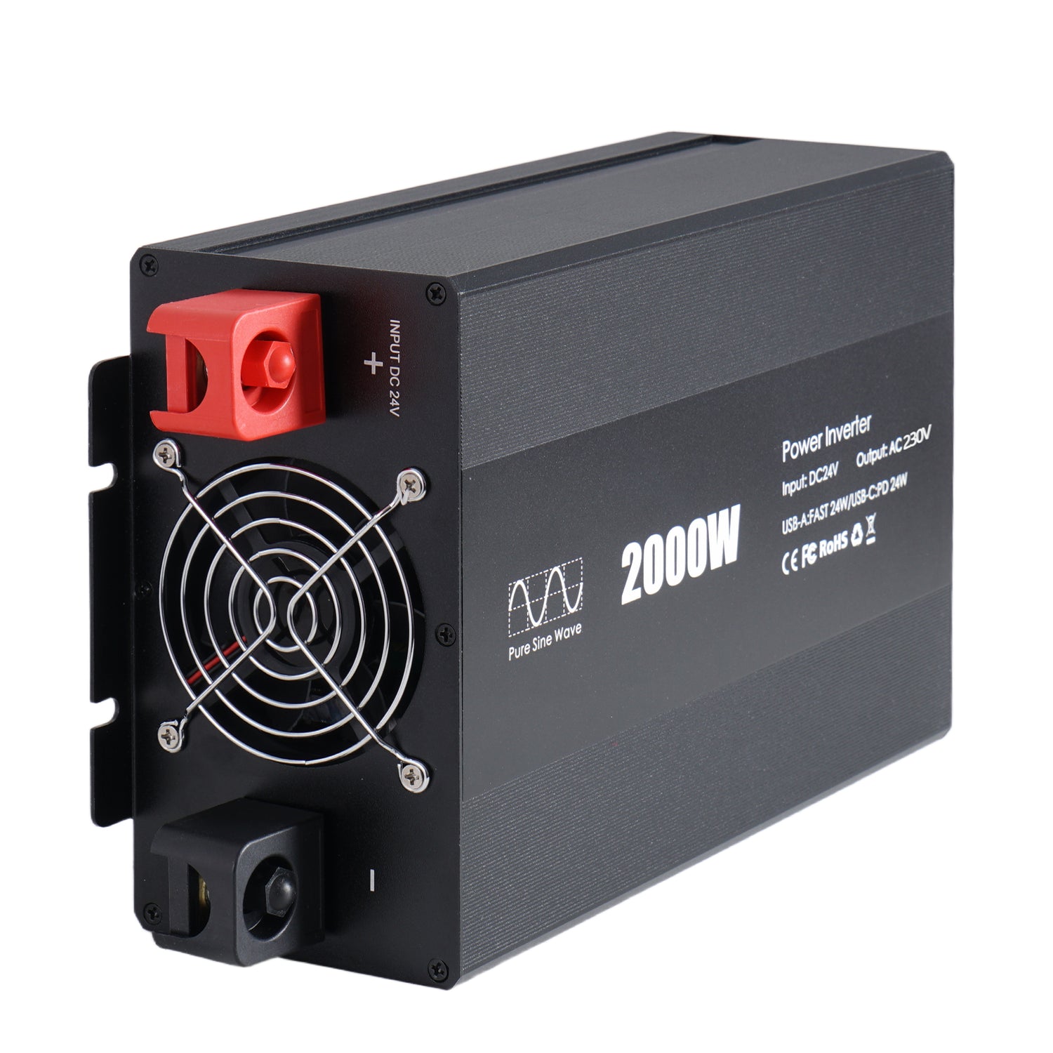 Pure sine Inverter 2000w,24v DC to 110v Power Inverters for 1000 watt with Dual AC Outlets 3.0A USB and Type-C【EU stock】