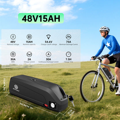 Hailong 48V 52V 13AH 16AH 17.5AH 19.2Ah rechargeable lithium-ion Ebike battery pack for 250W 350W 500W 750W 1000W 1500W motor with 2A charger【Canada St