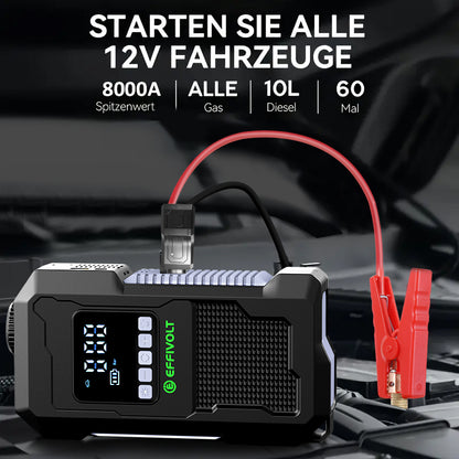 8000A Multi-functional Emergency Start Power Supply with Air Pump, 150PSL Portable Car Battery Starter, Digital Tire Inflator, LED Emergency Light, Car Emergency Tool.Suitable for 10.0L Gasoline Or 9.0L Diesel Battery, 8in 1 Jump Starter