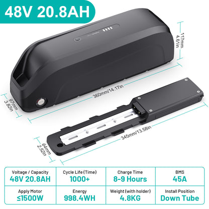 6PIN Ebike Battery S221 48V 20.8Ah BMS45A LG5200 Cells For 500W 750W 1000W 1200W 1500W Motor 【US Stock】