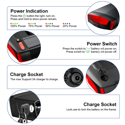 36V 13AH 15AH 17.5AH Rear Rack Ebike battery with 2A charger for 250W 350W 500W motor【EU Stock】