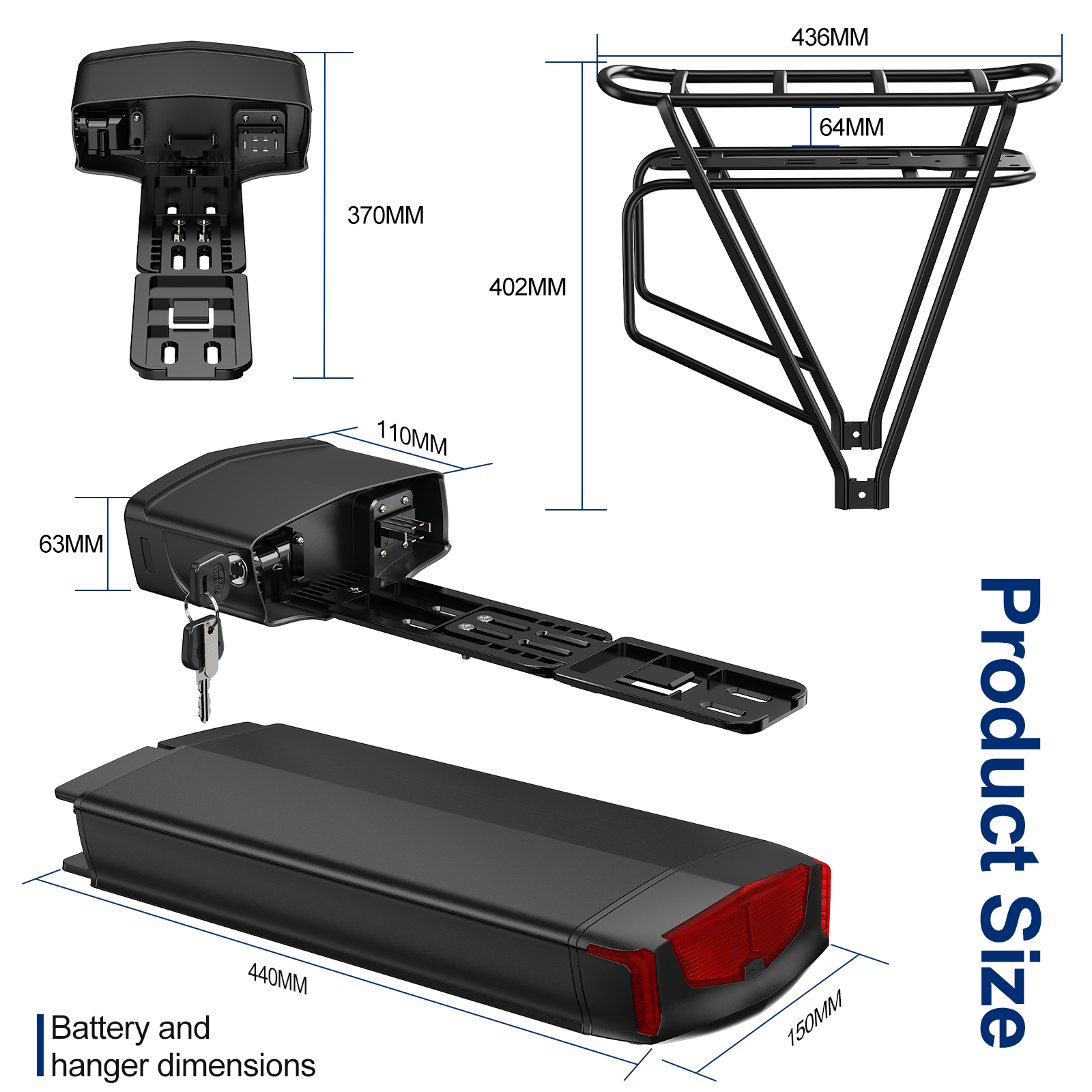 36V 13AH 15AH 17.5AH Rear Rack Ebike battery with 2A charger for 250W 350W 500W motor【EU Stock】