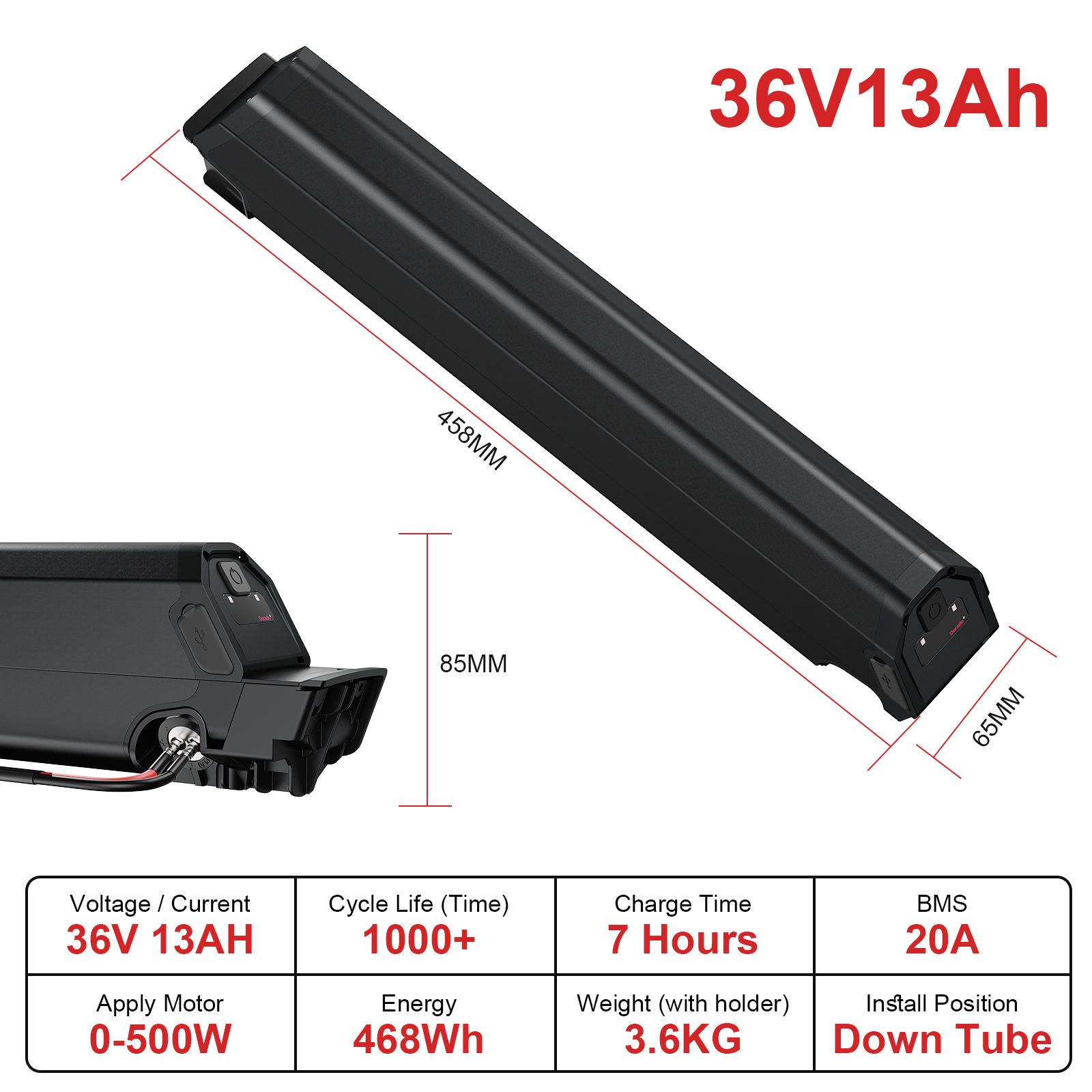 36V 13AH BMS20A Dorado Bicycle lithium battery 18650 2500mAh Cells for 0-500w motor with 2A charger/EU stock/3-5days arrive/Free shipping