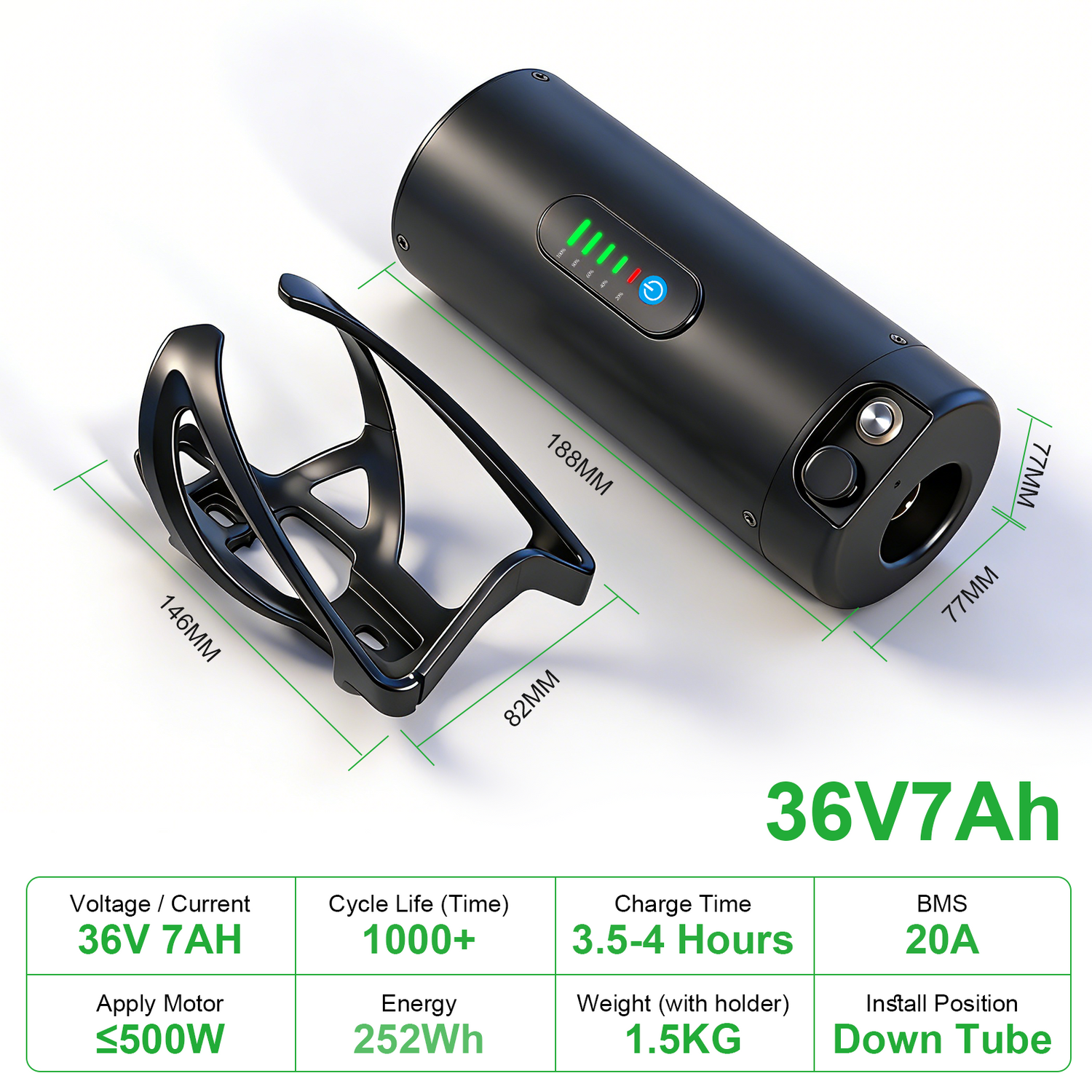 36V 48V 7AH 10.5AH mini Bottle Ebike battery For 250W 350W 500W Motor with 2A charger【EU stock】