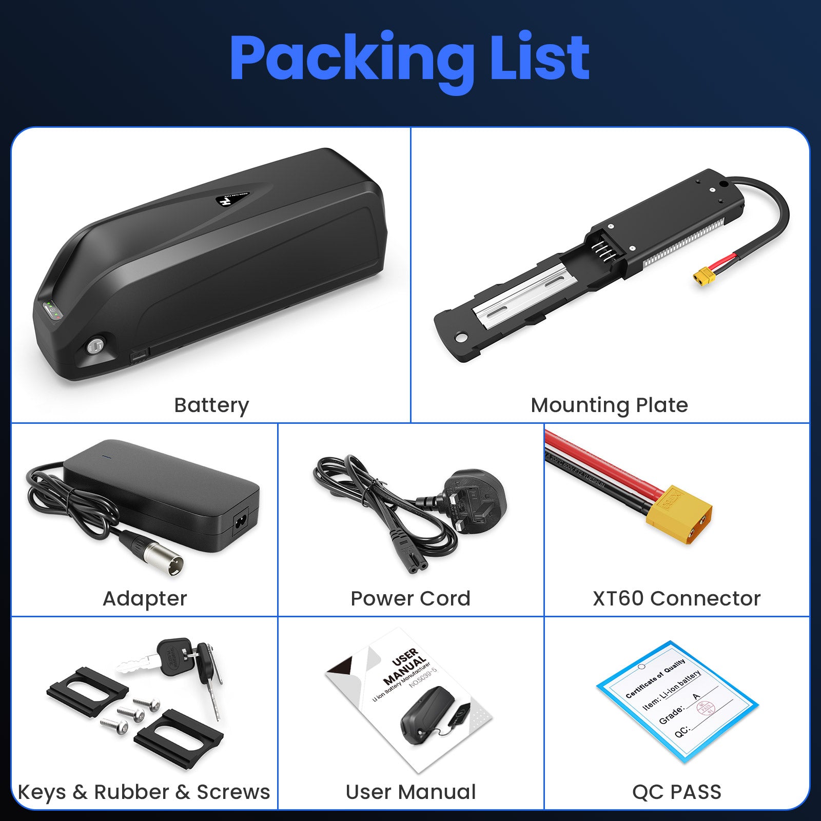 48V 20AH Hailong EBike Battery BMS50A 21700 LG5000 EBike Battery 4 PIN Mounting Base For 0-1500W Motor 【UK STOCK】