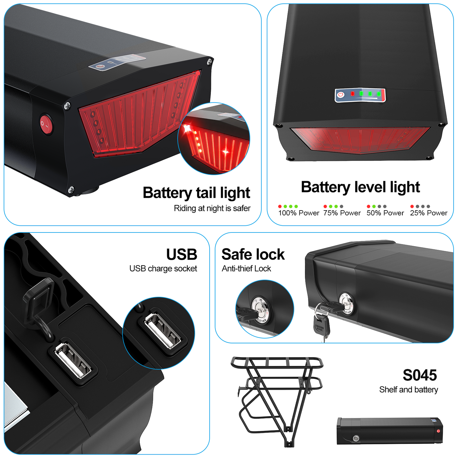 48V 20AH BMS30A Rear Rack Ebike Battery Pack for 500W 750W 1000W Motor【EU Stock】