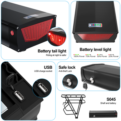48V 20AH BMS30A Rear Rack Ebike Battery Pack for 500W 750W 1000W Motor【EU Stock】